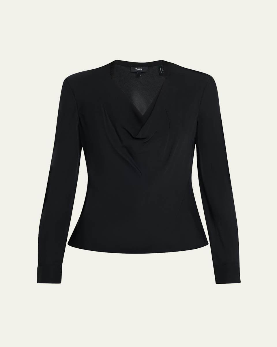 Draped Long-Sleeve Silk Blous